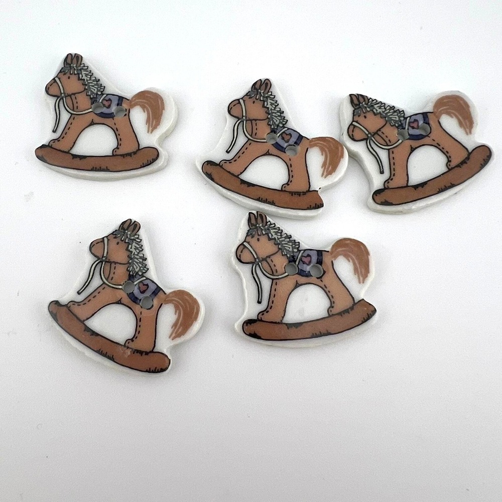Ceramic Rocking Horse Buttons Set of 5 Vintage Style Sewing Craft Buttons